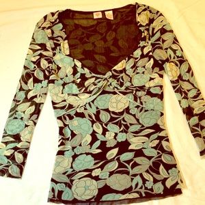 Anthropology Cross Stitch Heart retro floral top